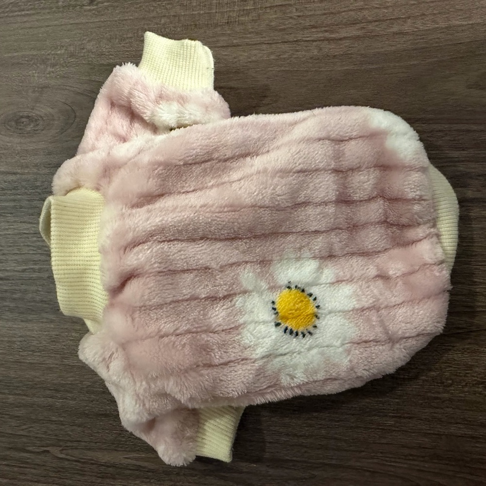 Pink Fuzzy Dog Sweater with Daisy